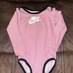 Nike Kids Pink and White Striped Bodysuit